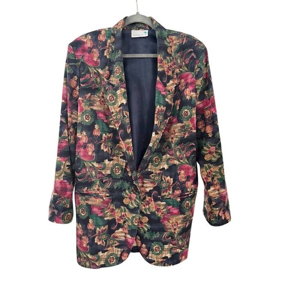 Danielle B Jacket Women M Pink Notch Blazer Floral Valentines Retro 80s Western - Picture 1 of 13